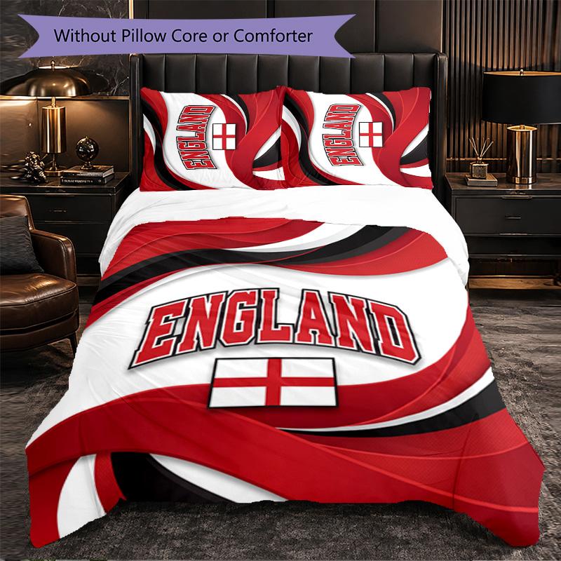 England Football Pattern 3 Pieces Bedding Set Soft Microfiber Duvet Cover with Pillow Cases for Bedroom