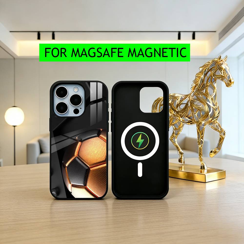 Чехол для телефона со стеганой текстурой F-Football S-Soccer для iPhone 17, 16, 15, 14, 13, 12, 11 Plus, Pro, Магнитный, Для беспроводной зарядки Magsafe