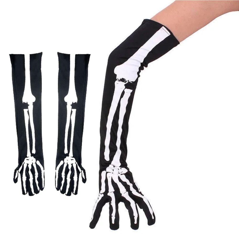 Перчатки на всю руку на Хэллоуин, белые варежки с костями призрака и скелета, панк-перчатки с когтями черепа, косплей