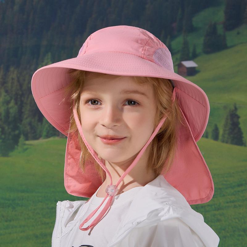 Spring and summer children's hats large brim shawl neck protector bucket hat for boys and girls outdoor breathable sunscreen sun hat