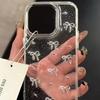 Ins Girl Drip Glue Metal Bow Case for iPhone 14, 15, and 16 Pro Max - Transparent