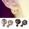 Women's Fashion Jewelry Double Sides Two Gold Plated Ball Hollowed Studs Earrings