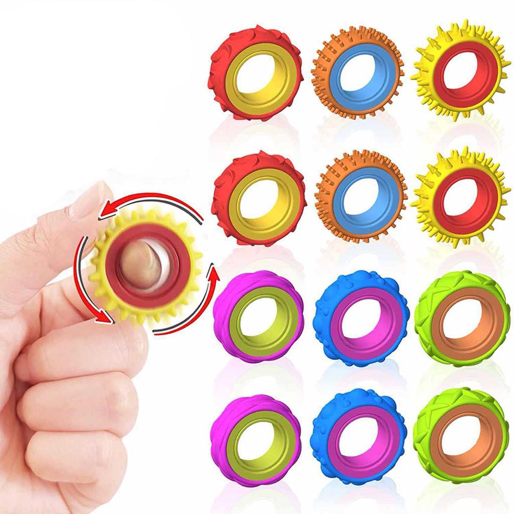 6Pcs Rotating Fidget Ring For Kids Sensory Finger Spinner Anti Anxiety Autism Adhd Quiet Stress Relief Gifts Classroom Prizes