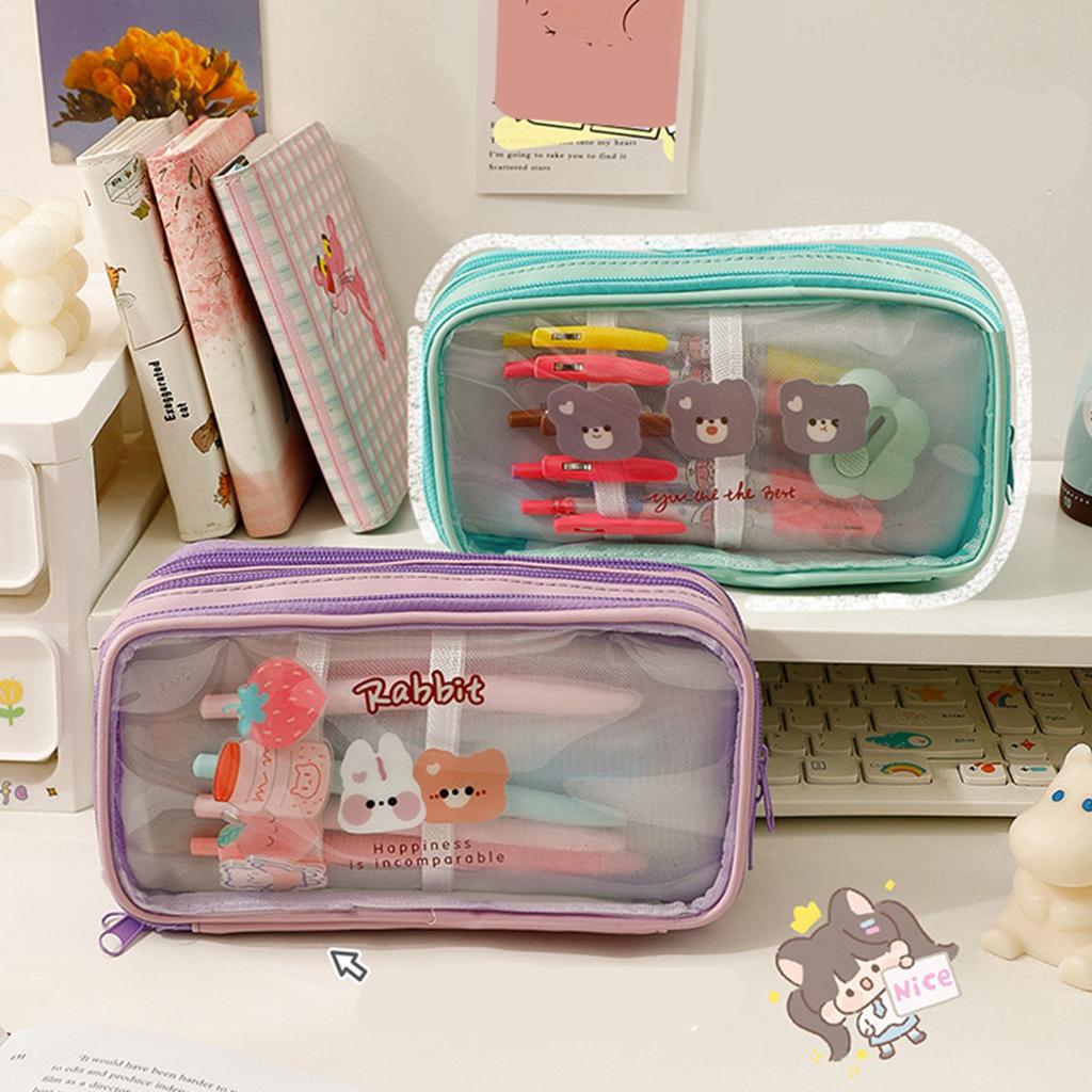 Прозрачный пенал с милым мультяшным рисунком, большой емкости, водонепроницаемый пенал из ПВХ для хранения карандашей B
