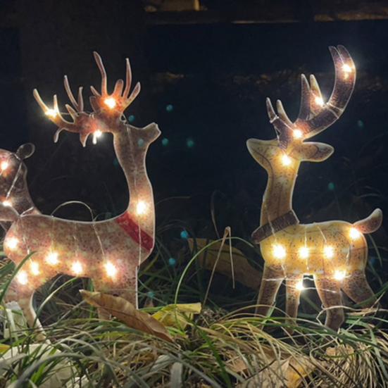 Рождественские светящиеся олени, светящиеся пластиковые олени со светодиодными лампами для помещений