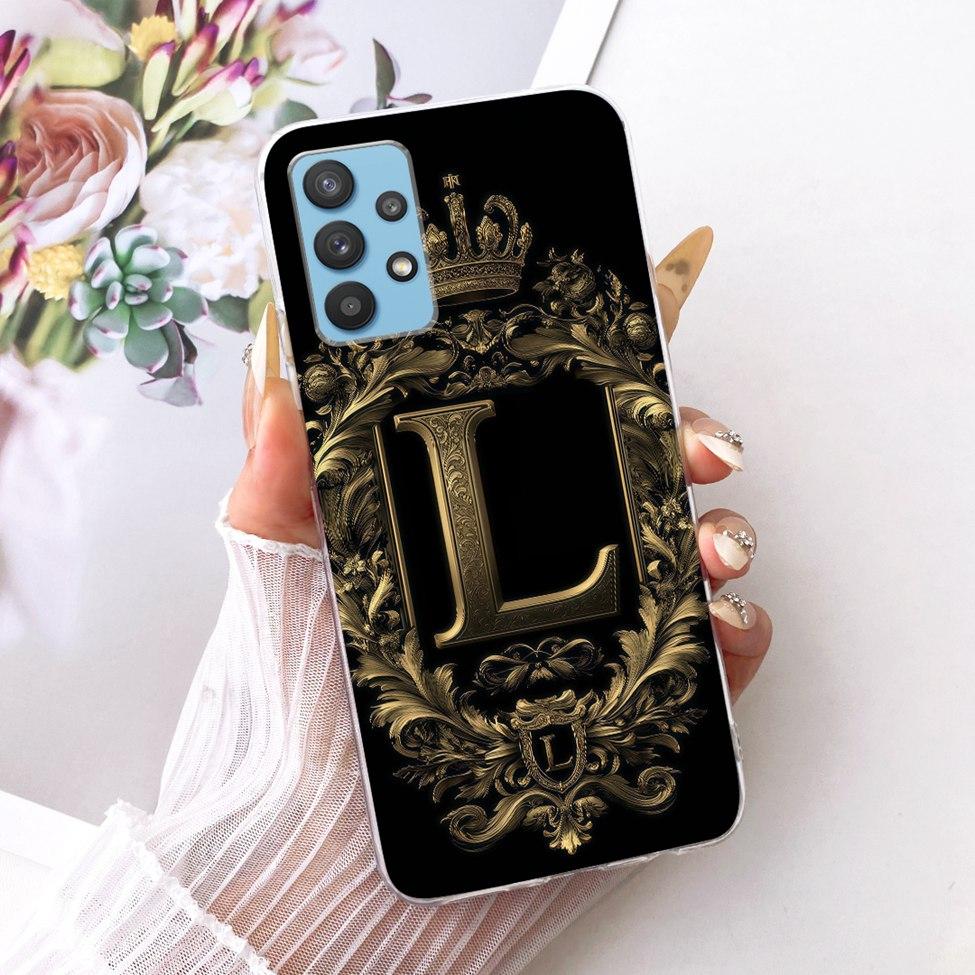 Clear For Samsung A32 5G SM-A326B Cover For Samsung Galaxy A32 5G Case Luxury Crown A-Z Letters 2D Flat Pattern Soft Phone Case