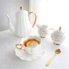 Embossed Sakura Ceramic Tea Cup and Saucer Set – White with Gold Rim, Zakka Style