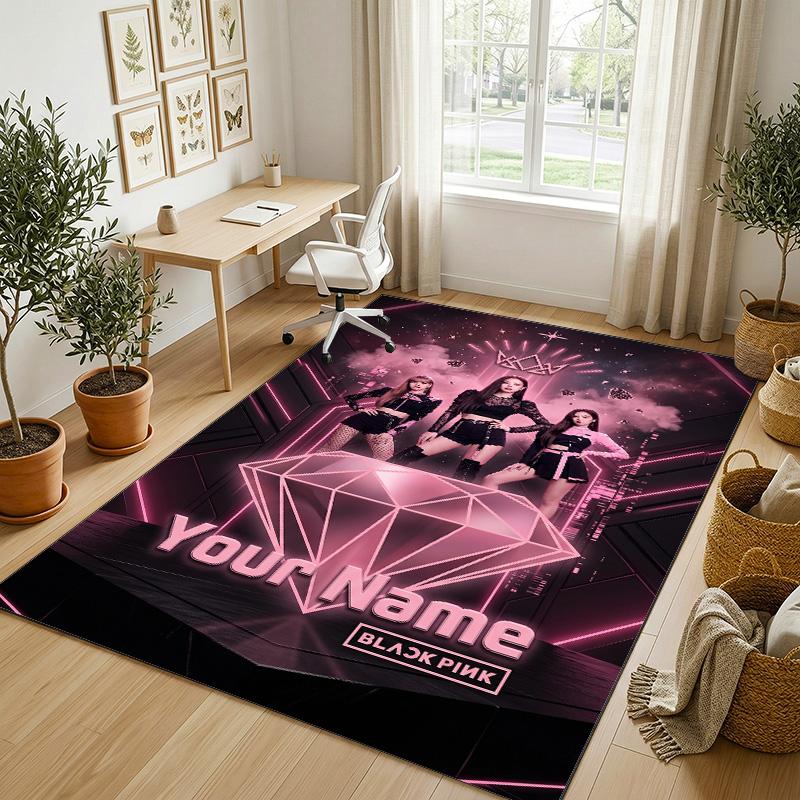 Personalized Crystal Velvet Carpet,BLACKPINK Custom Printed Name, Plush Area Rug For Home Indoor Decor