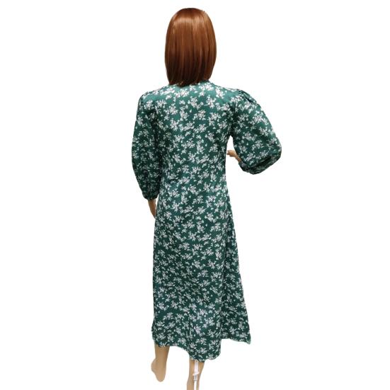 Женское платье макси с цветочным принтом, длинными рукавами и V-образным вырезом, с высокой талией