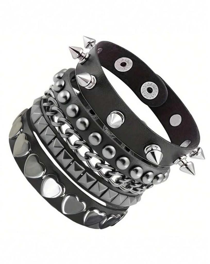 Мужской многослойный кожаный браслет в панк-стиле с заклепками - Хип-хоп модный аксессуар