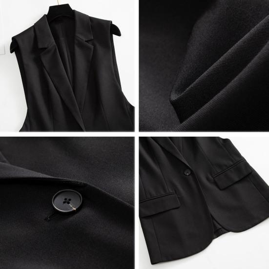 Женский деловой жилет с отложным воротником, застежкой на одну пуговицу, без рукавов, средней длины, формальный офисный наряд, однотонный кардиган, жилет, наряд для рабочего места