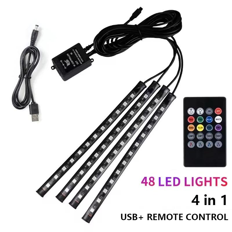 Неоновая подсветка салона автомобиля, светодиодная лента, USB, беспроводной пульт управления, освещение, RGB, атмосферная декоративная лампа, 8 цветов