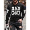 Стильная толстовка с принтом MAN OF GOD — мягкая, свободная посадка, круглая горловина, модный дизайн пуловера — незаменимая вещь для повседневной мужской одежды на осень-зиму