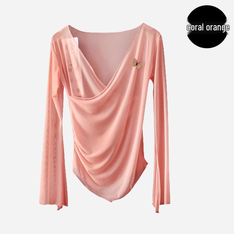 Взрослый женский этнический танцевальный топ из марли с бабочками для современного и классического танца