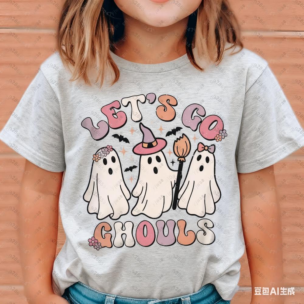 Let's Go Ghouls Halloween Retro Halloween T-shirt for Children Halloween Girls Boys Halloween Pattern Children's T-shirt