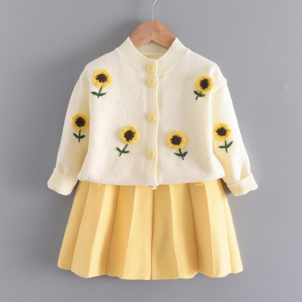 Toddler Kids Children Baby Girls Floral Knitted Cardigan Sweater Coats Skirt Set