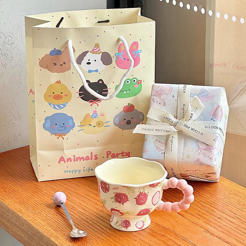 Ins Wind Cute Fruit Ceramic Mug Girls High Value Ceramic Water Cup Children's Breakfast Cup Birthday Gift