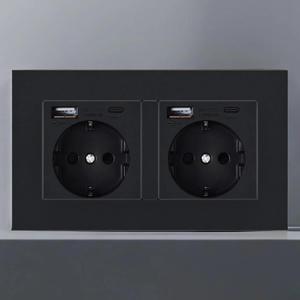 Электрическая розетка европейского немецкого русского стандарта, настенная панель розеток 16 А, европейская розетка с круглым отверстием, переменный ток 250 В, черная