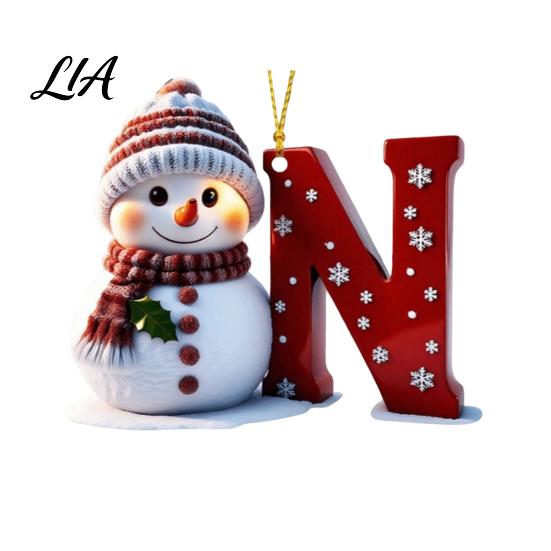 Custom Christmas Tree Decorations 2D Snowman Ornaments, Personalized Letter Ornaments for Tree, Initial Ornament, Ornament DIY Hanging Xmas