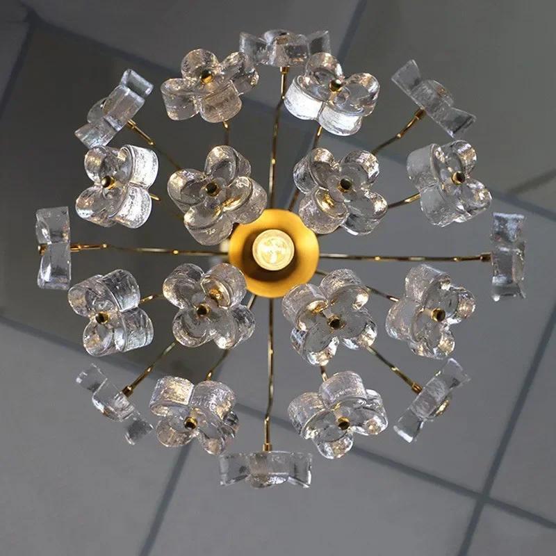 Nordic Design Luxury Glass Chandelier Retro French Countryside Petal Shaped Restaurant Bedroom Home Decoration Lighting Fixtures
