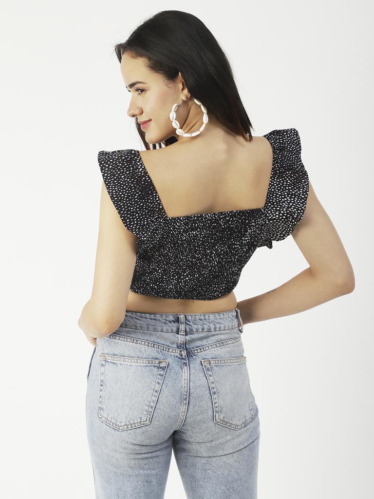 Moomaya Женский укороченный топ, квадратный вырез, рукава-крылышки, короткий хлопковый топ