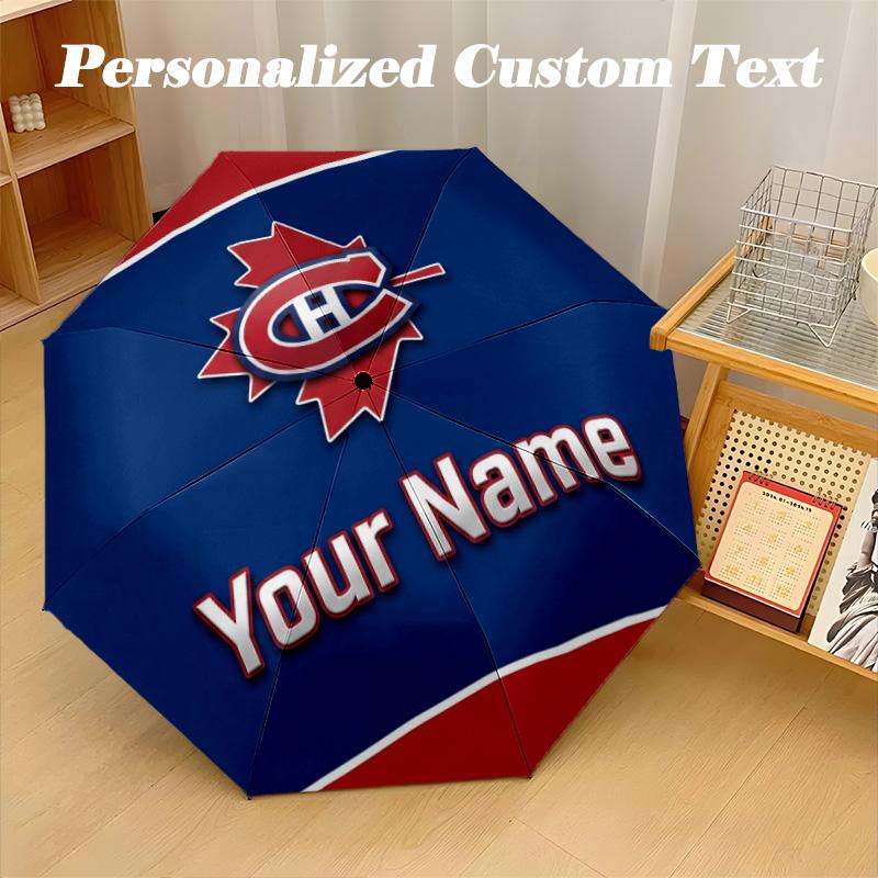 Автоматический 8-реберный зонт Montreal Canadiens, Персонализированный складной зонт с текстом имени, Зонт от дождя и солнца, Подарок
