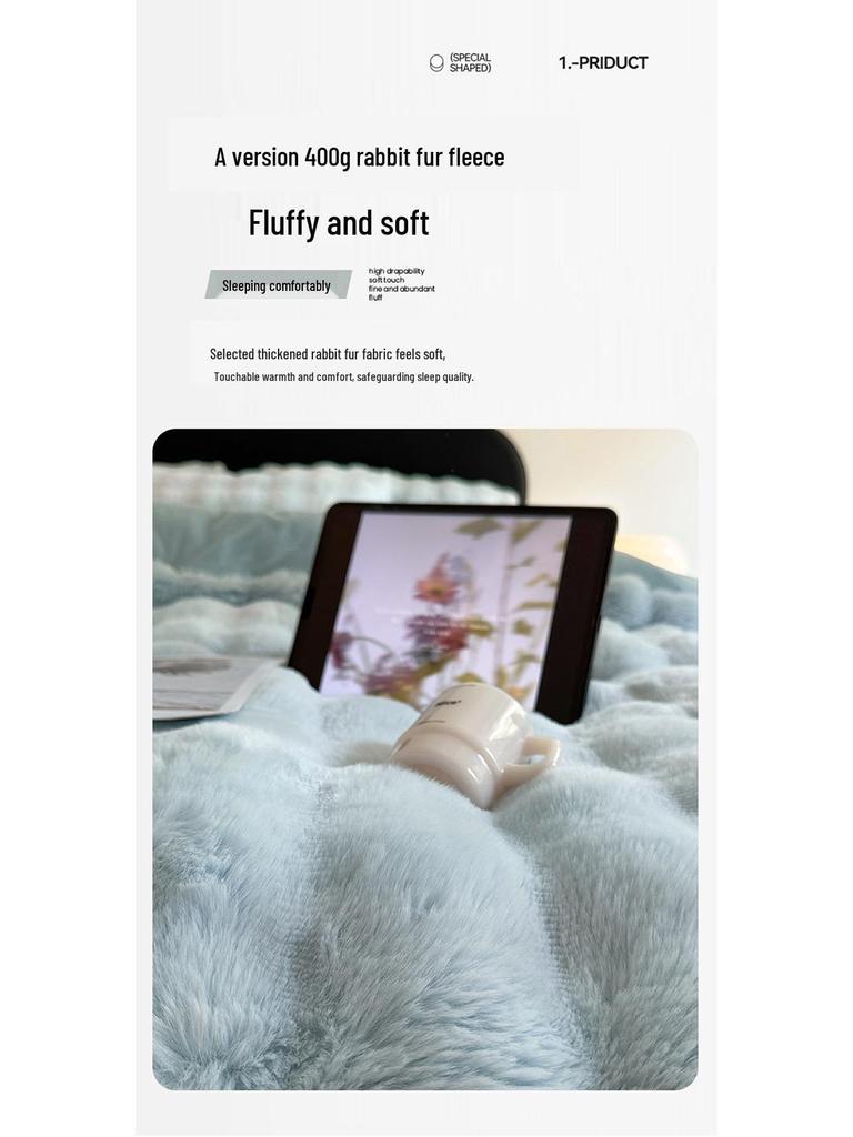 Красочный Толстый Бархатный Постельный Комплект с Кроликом - 4 Предмета, Зимняя Коллекция для Общежития