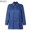 ZANZEA Women Casual Hollow Crochet Patchwork Loose 3/4 Sleeve Blouse