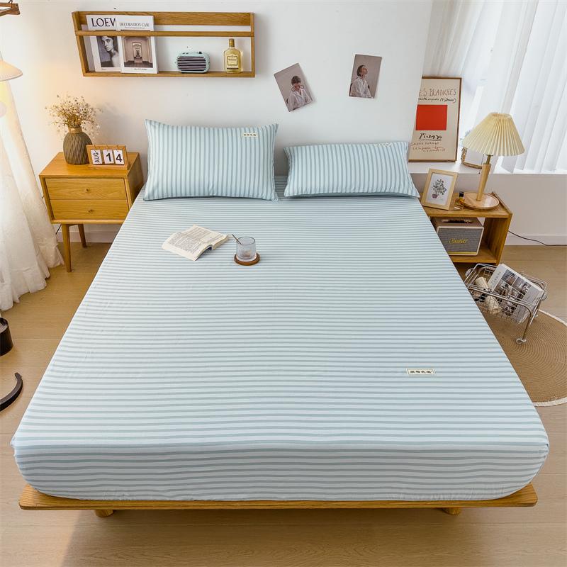 3Pcs Simple Lines Fitted Sheet Set Pure Cotton Bedding Set Soft Home Mattress Protector Cover with Pillowcases Bedroom Decor