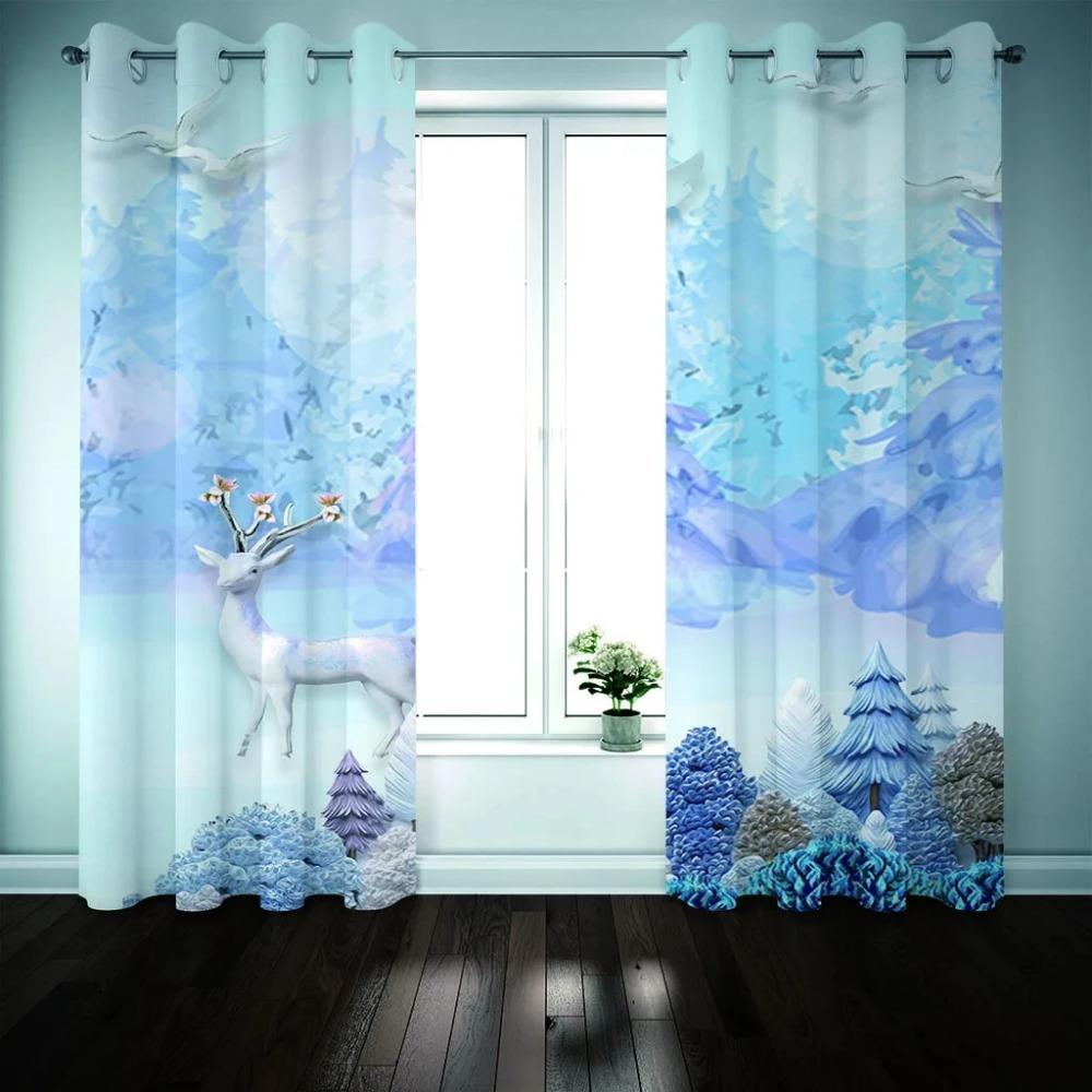 Олень в форме животного с узором, высокие затемняющие шторы, цифровой градиент, современный принт, занавеска для гостиной, спальни, домашний декор, драпировка