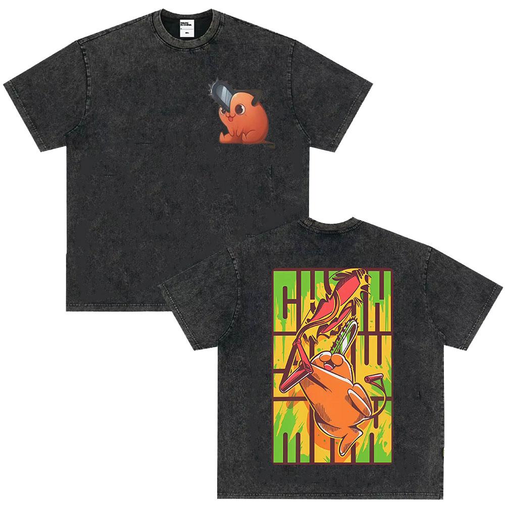 Japanese Anime Chainsaw Man Kobeni Metal Denji Tshirt Vintage Washed Manga Graphic T Shirts Unisex Couples Short Sleeve T Shirt
