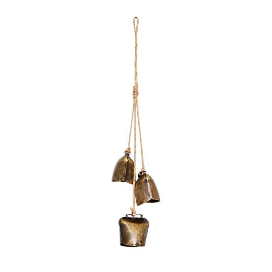 Christmas Bell Pendant Rustic Metal Hanging Decorative Bell with Jute Rope Vintage Wind Chimes Wall Hanging for Home Decor