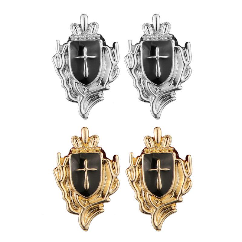1 Pair Cross Shield Business Suit Shirt Collar Lapel Pin Brooch Tips Men Jewelry