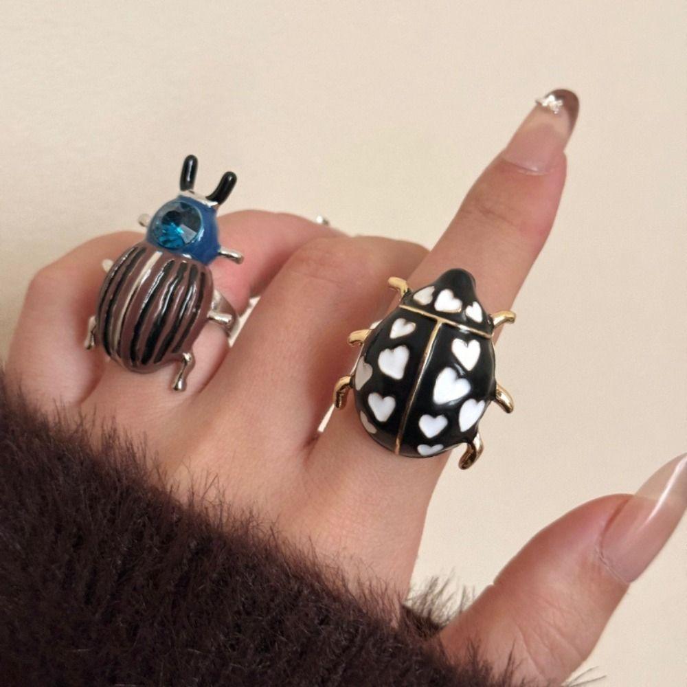 Dripping Oil Ladybird Drip Oil Ring Insect Chunky Enamel Ring Retro Painting Ring  Couple
