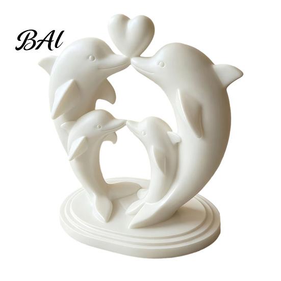 Artistic Desktop Ornaments for Wedding 3D Printed Dolphin Family of Four Ornament with Heart Design, Minimalist Soft Furnishings Entryway Animal
