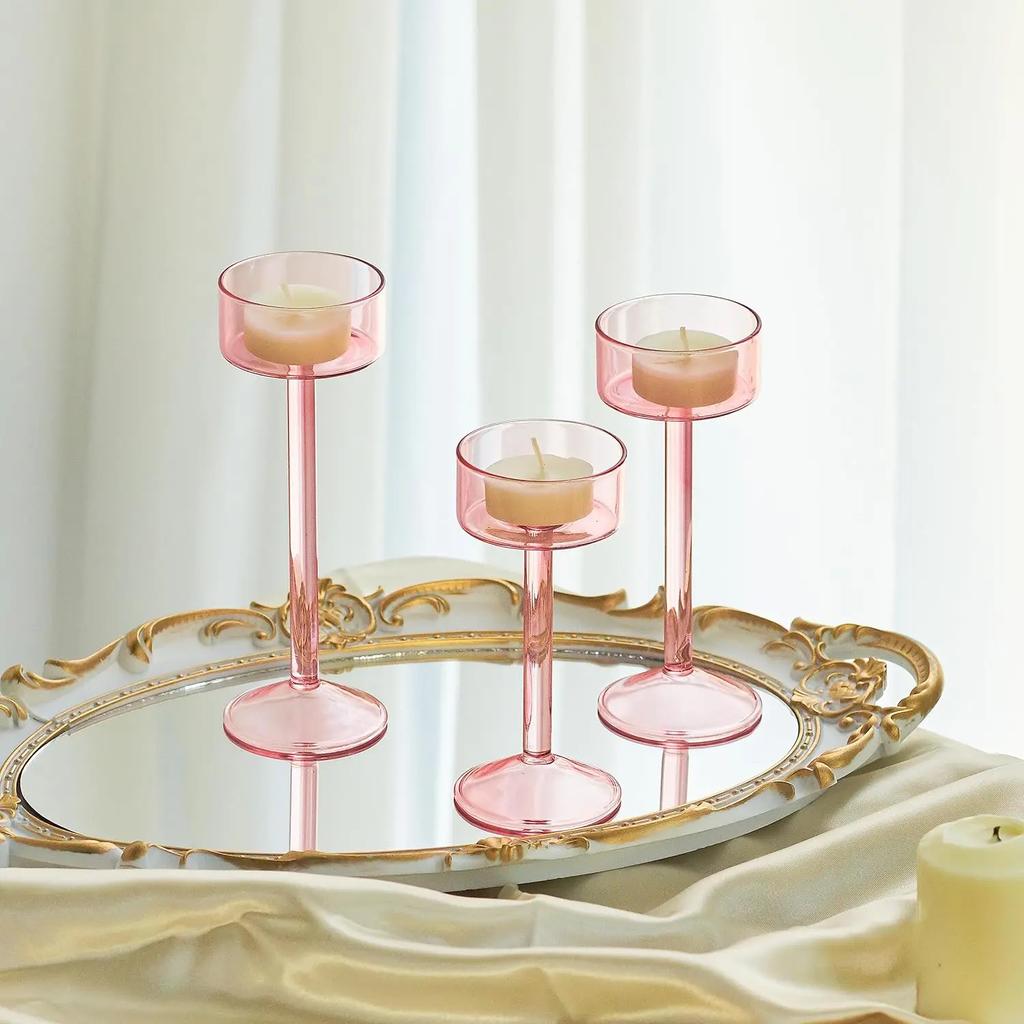 3pc Tea Light Glass Candle Holder Table Centerpiece Hurricane Candle Stand Holders Wedding Party Halloween Crystal Candlesticks