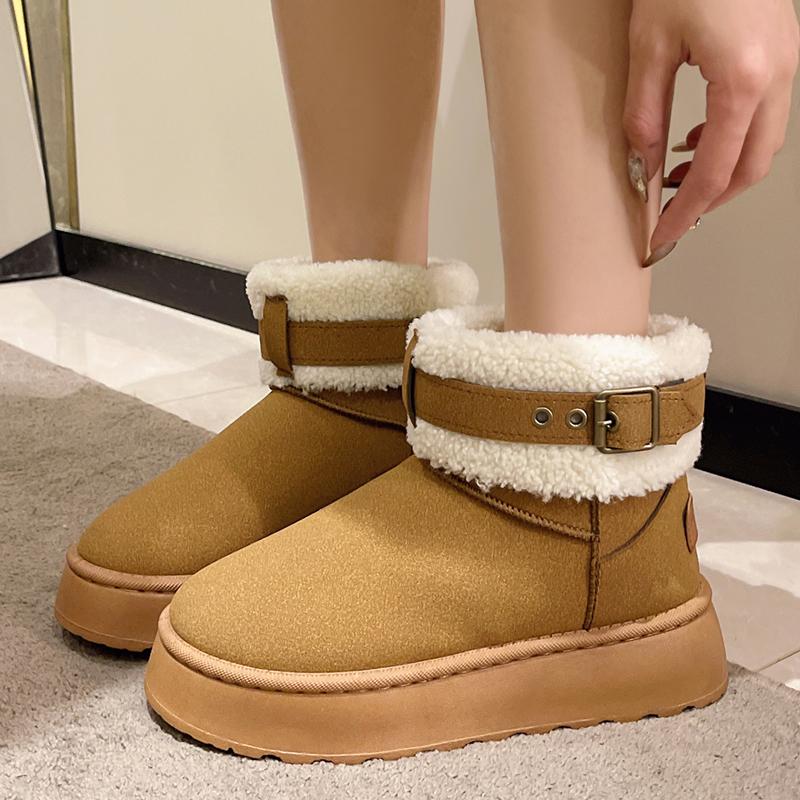 Модные женские однотонные зимние ботинки на платформе из искусственной замши с утолщенным плюшем, теплые ботильоны для женщин с толстой подошвой, удобные зимние ботинки