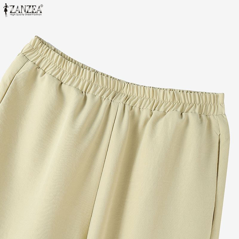 ZANZEA Женские повседневные свободные укороченные брюки с эластичной резинкой на талии