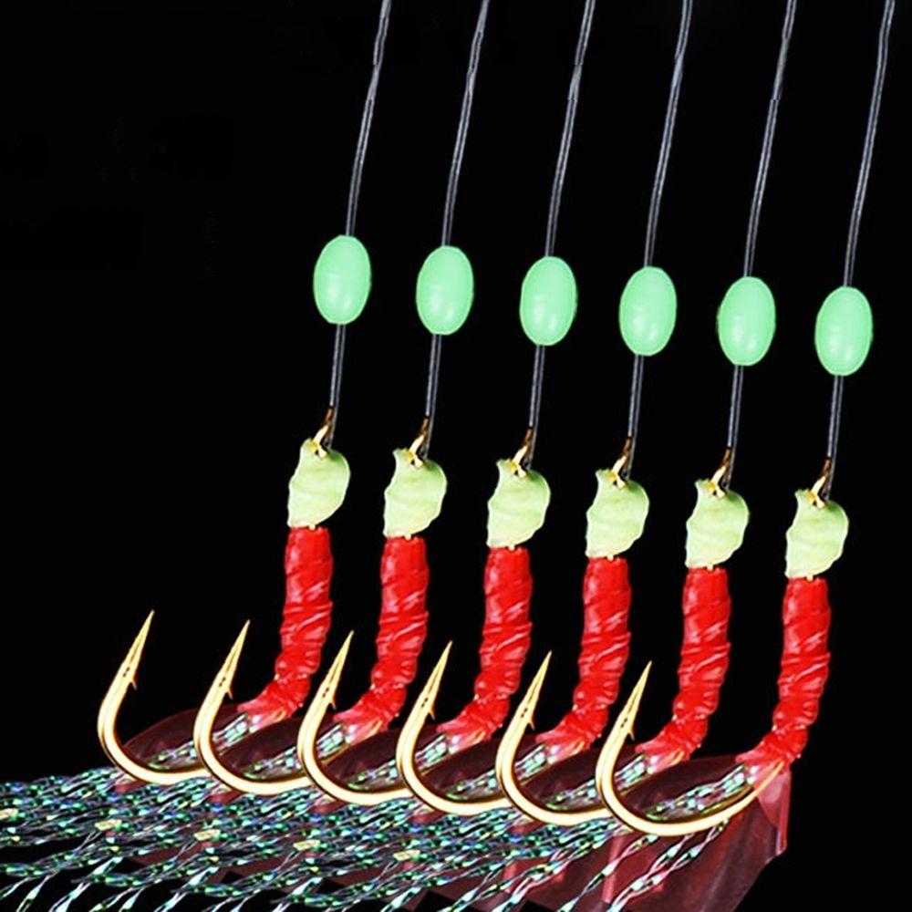 6pcs Artificial Sabiki String Hook Rig Luminous Bean Lure Bait Tackle  for Sea/Freshwater Fishing