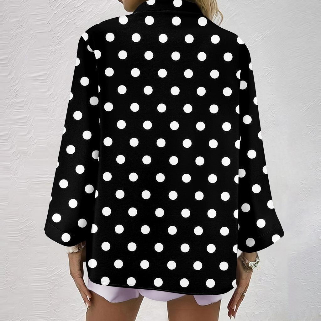 Women's Fashionable And Casual Shirt Long Sleeve V-neck Button Printed Blouse Top