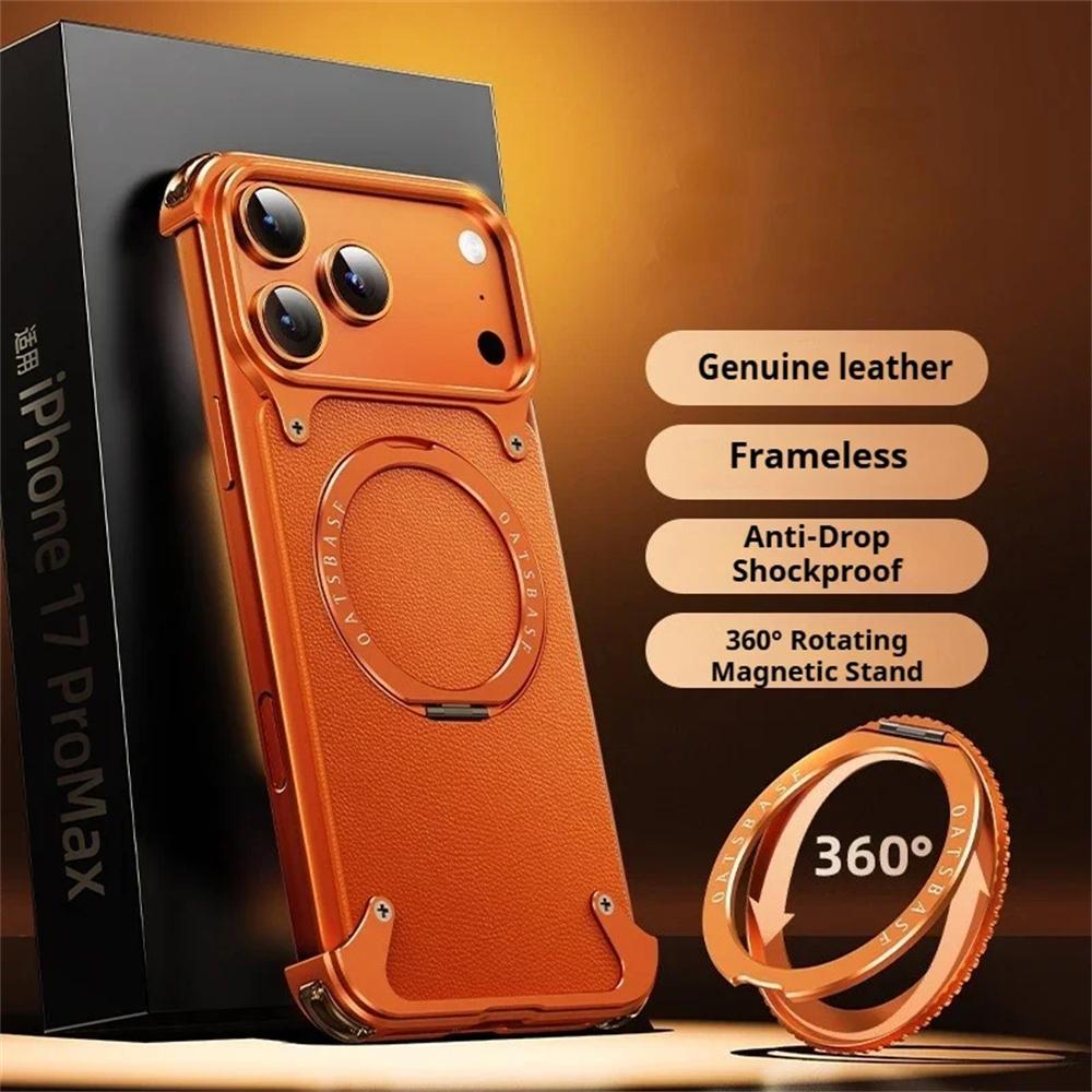 360°Rotating Magnetic Stand Frameless Phone Case For iPhone 17 16 15 14 13 Pro Max For Magsafe Wireless Charge Shockproof Bumper Cover