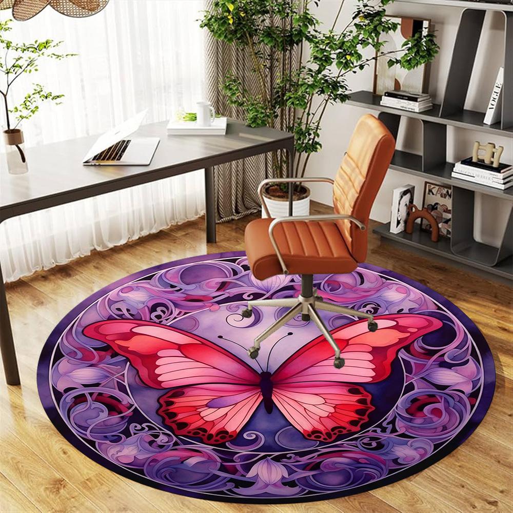 1pc Butterfly Pattern Round Chair mat office Area Rug - Non-Slip, Floor Mat for Office, Bedroom, Ideal home decor gift c0112052
