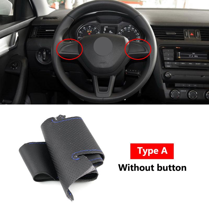 Car Steering Wheel Cover For Skoda Octavia Superb Fabia Citigo Roomster 2013- Rapid Yeti Kodia Perforated Microfiber