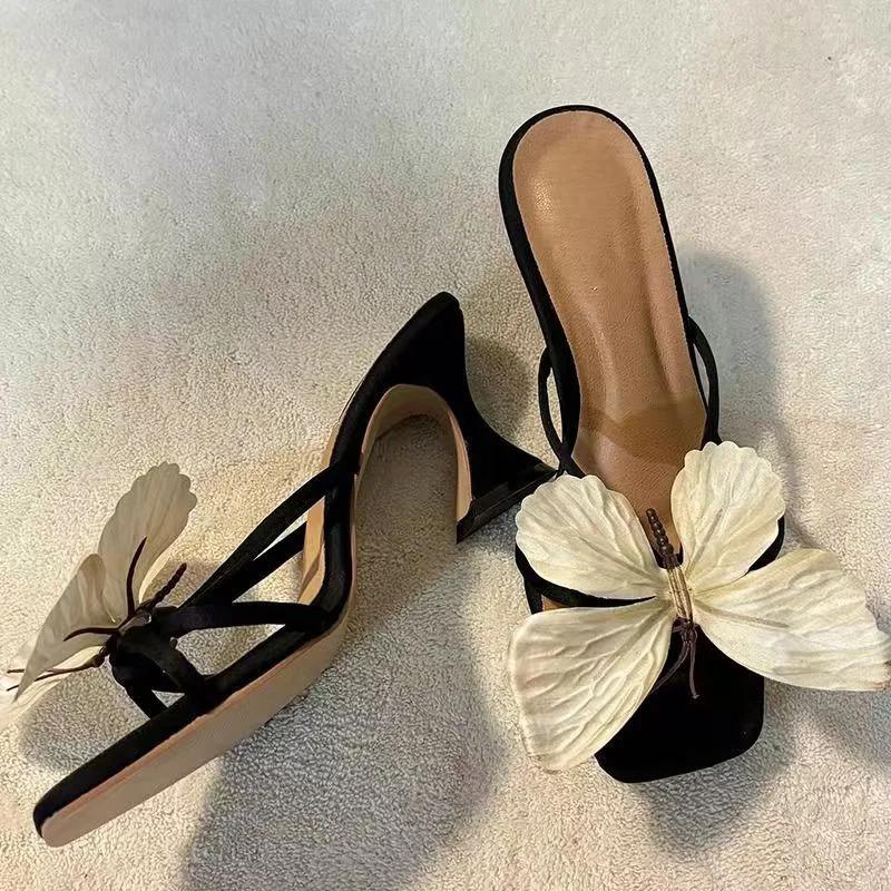 Women High Heels Slippers Summer Dress Elegant Sandals Designer Flower Woman Shoes 2025 Trend Brand Fashion Sexy Slides Female