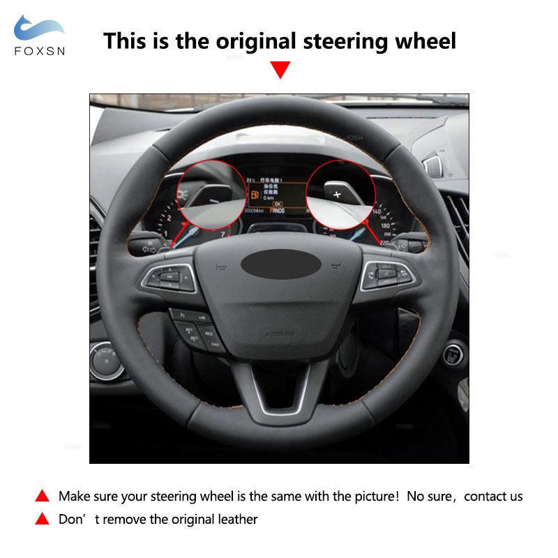 Автомобильный черный защитный чехол на руль для Ford Focus 3 2015-2018 Kuga 2016 2017- Escape C-MAX Ecosport