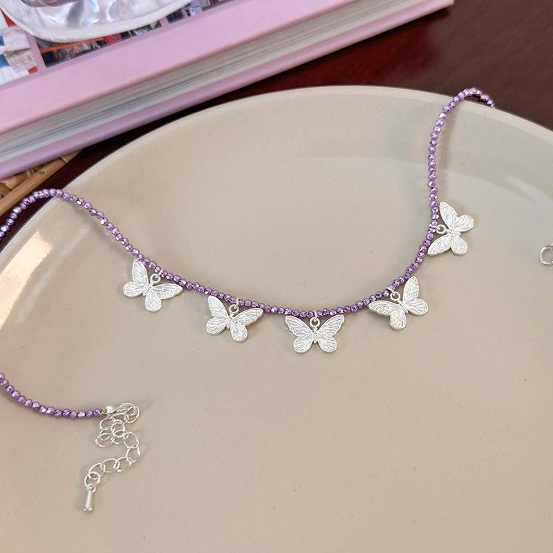 Легкое роскошное милое крутое серебряное ожерелье-бабочка из бисера, женская цепочка на ключицу высшего качества, аксессуар-колье из чистого специй