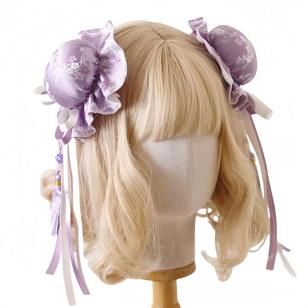 Chinese Bun Cover with Cotton Filling for Chinese Lolita Halloween Cosplay [kuroobaa] Style, (Light Purple)