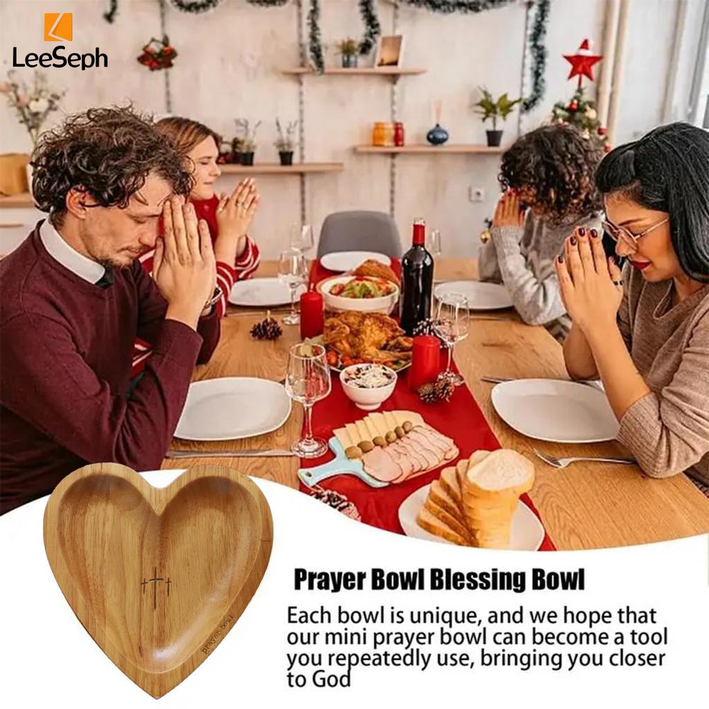 Leeseph Heart Prayer Bowl, Wooden Heart Shaped Prayer Bowl with 24 Cards, Heart Shaped Decor Prayer Dough Bowl for Thanksgiving