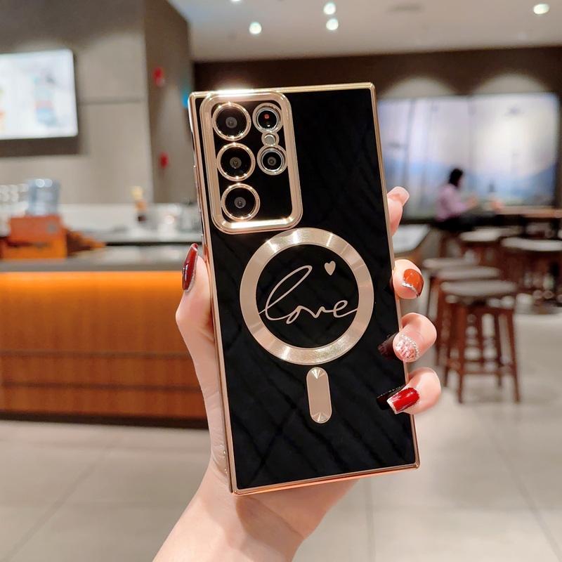 Цветное покрытие с узором «Любовь» Магнитный чехол для Samsung Galaxy и iPhone - Ударопрочный и совместимый с зарядкой