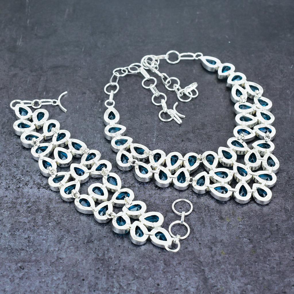 Swiss Blue Topaz Handmade 925 Sterling Silver Jewelry Set S6C45